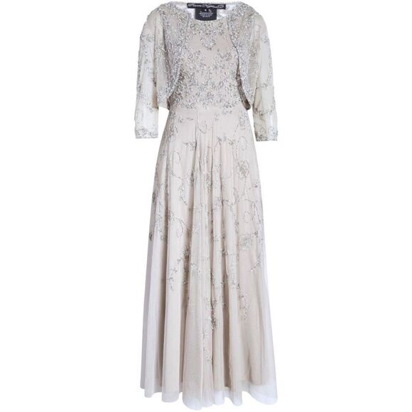 PISSARRO NIGHTS Brown Mocha Gown Beaded Mesh With Jacket Size 2 NWT - Picture 14 of 16